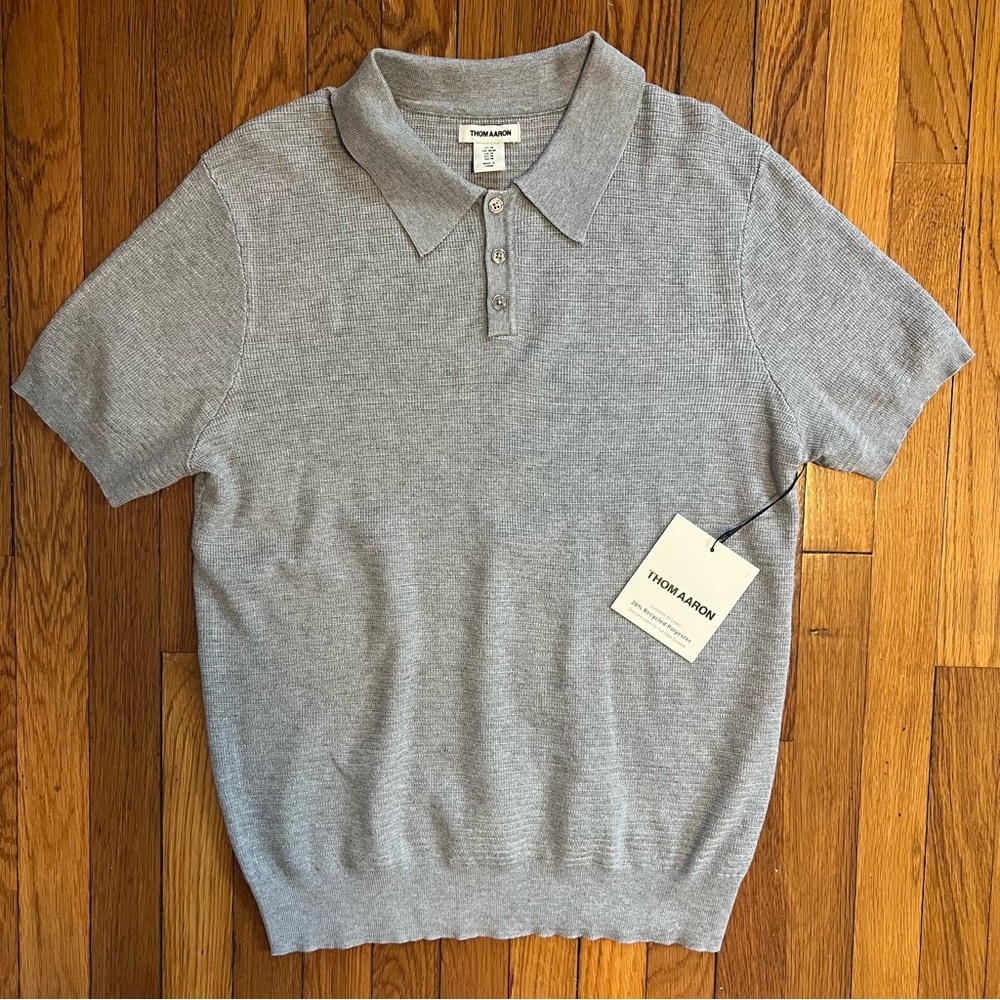 NWT Thom Aaron Gray Short-Sleeve Knit Polo Size Medium